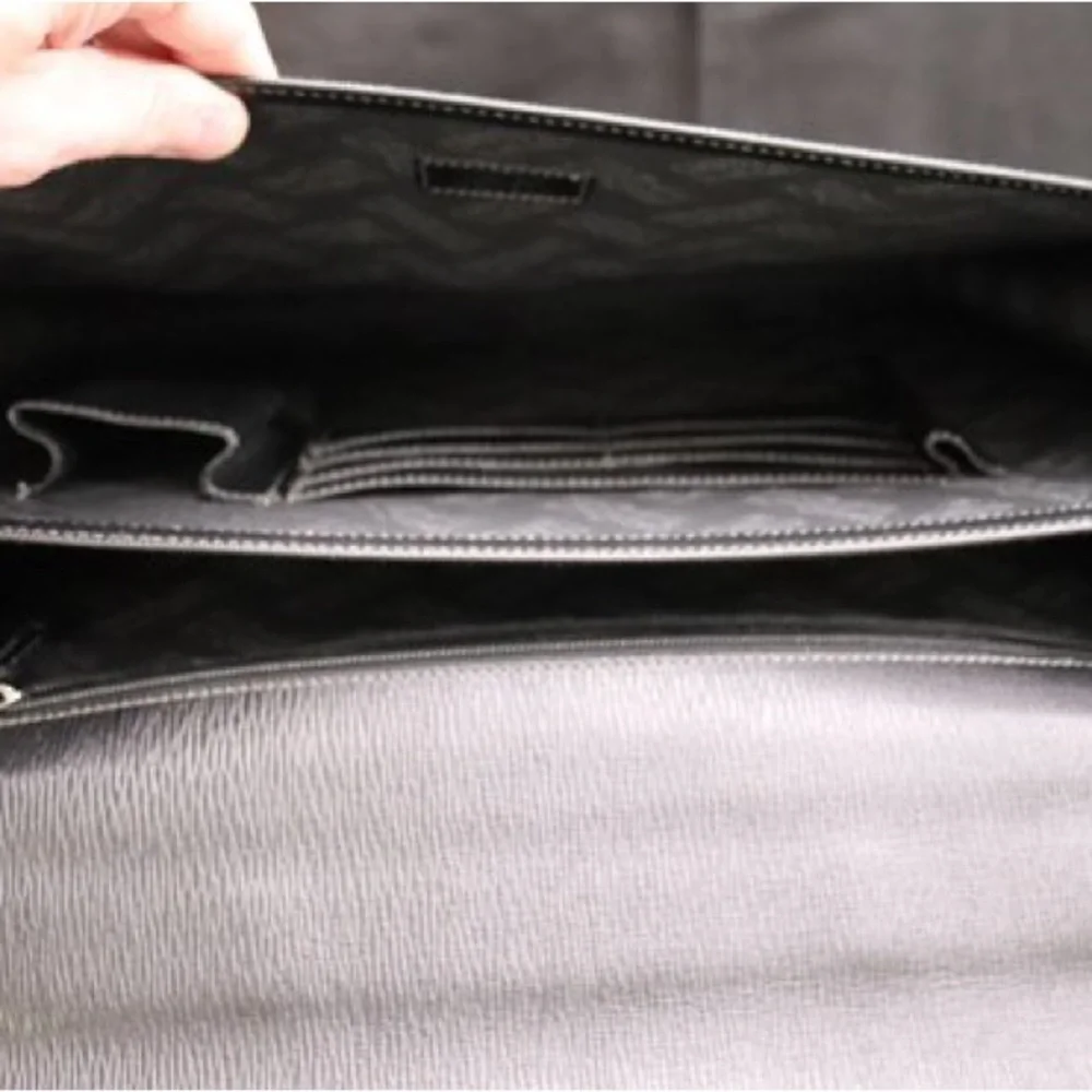 Salvatore Ferragamo black pebble calf Leather Briefcase